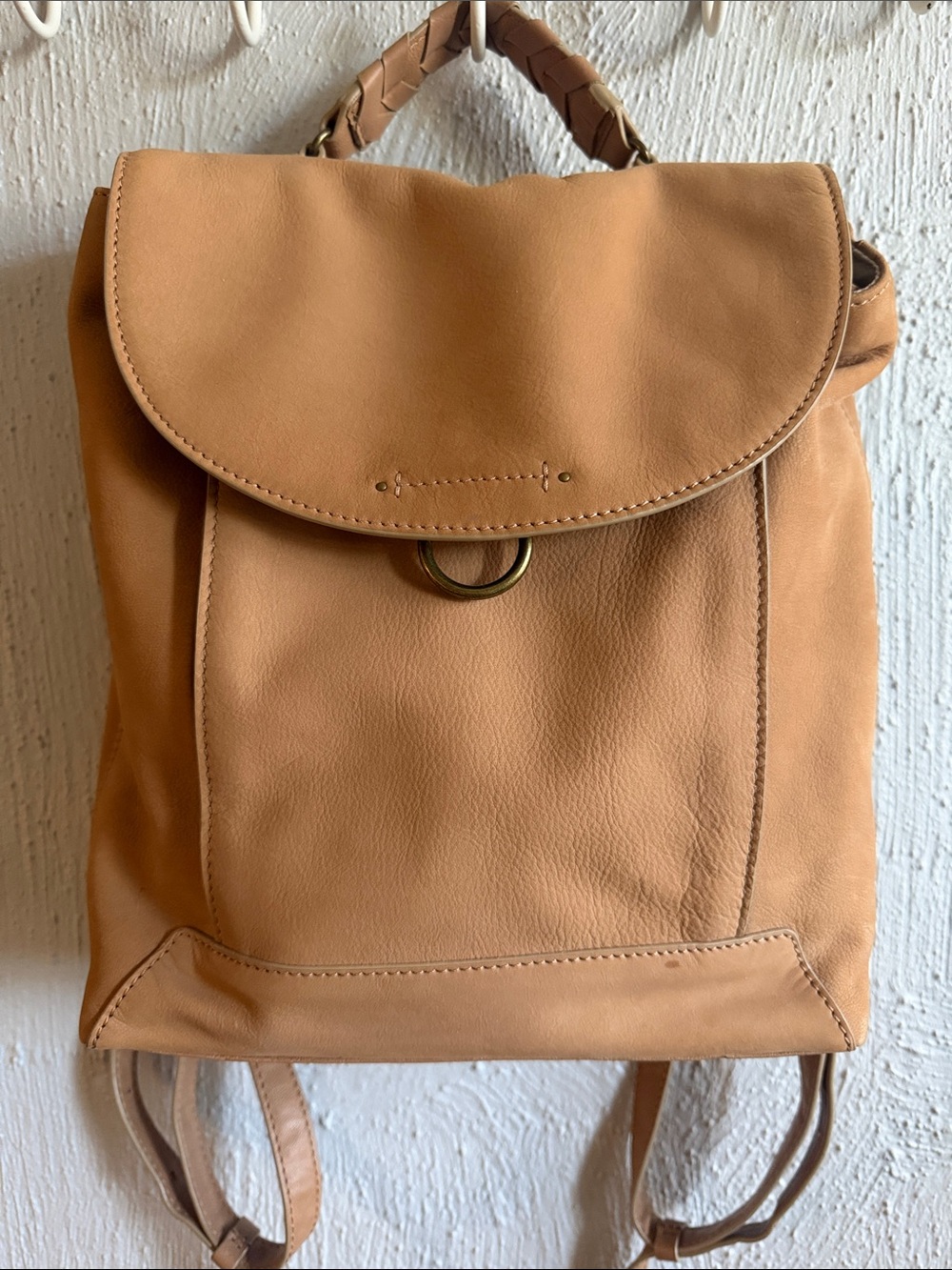 Lucky Brand Braided Handle Leather Backpack in Tan